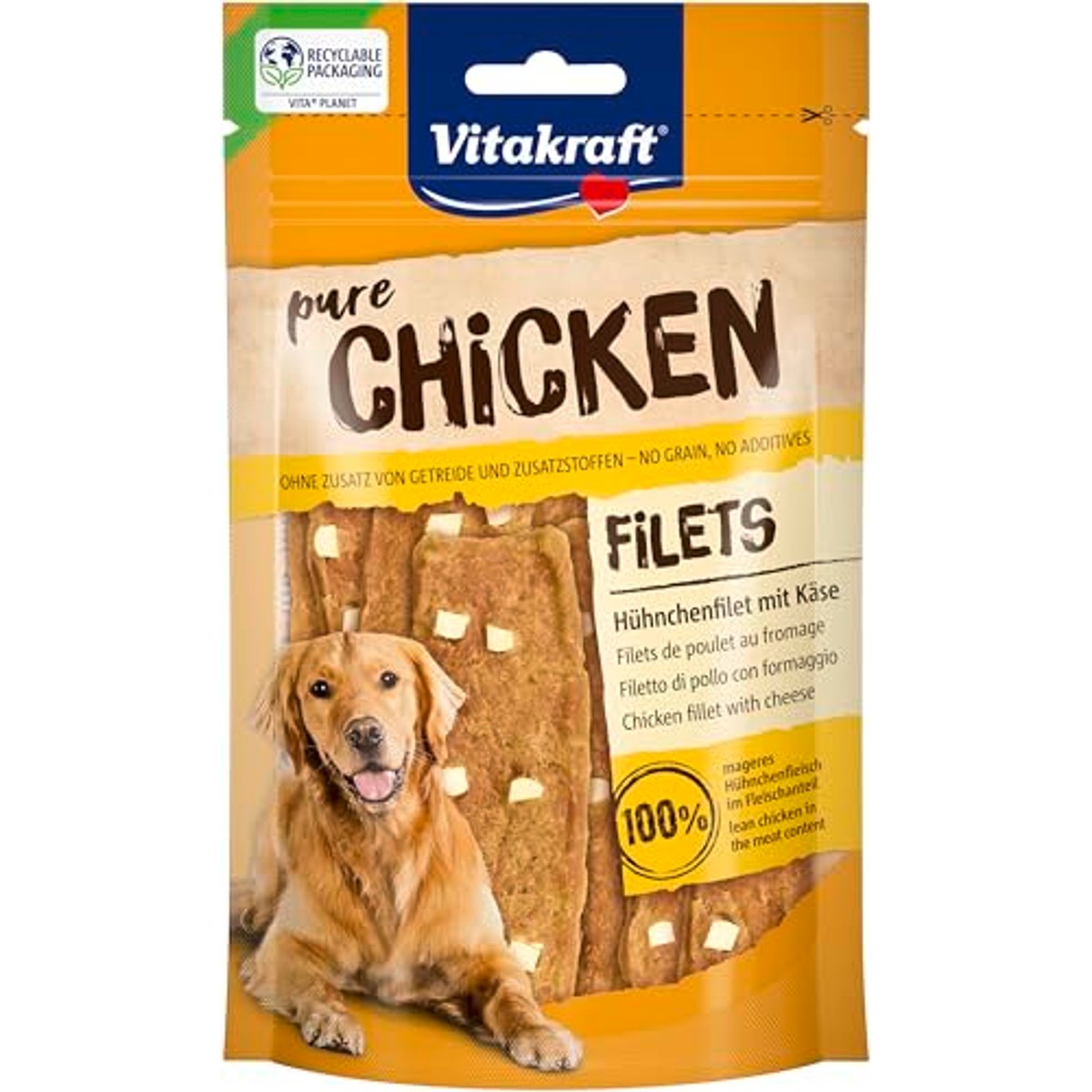 Vitakraft Pure Chicken Filets hondensnack kip & kaas 9 x 80 g - 6-pack