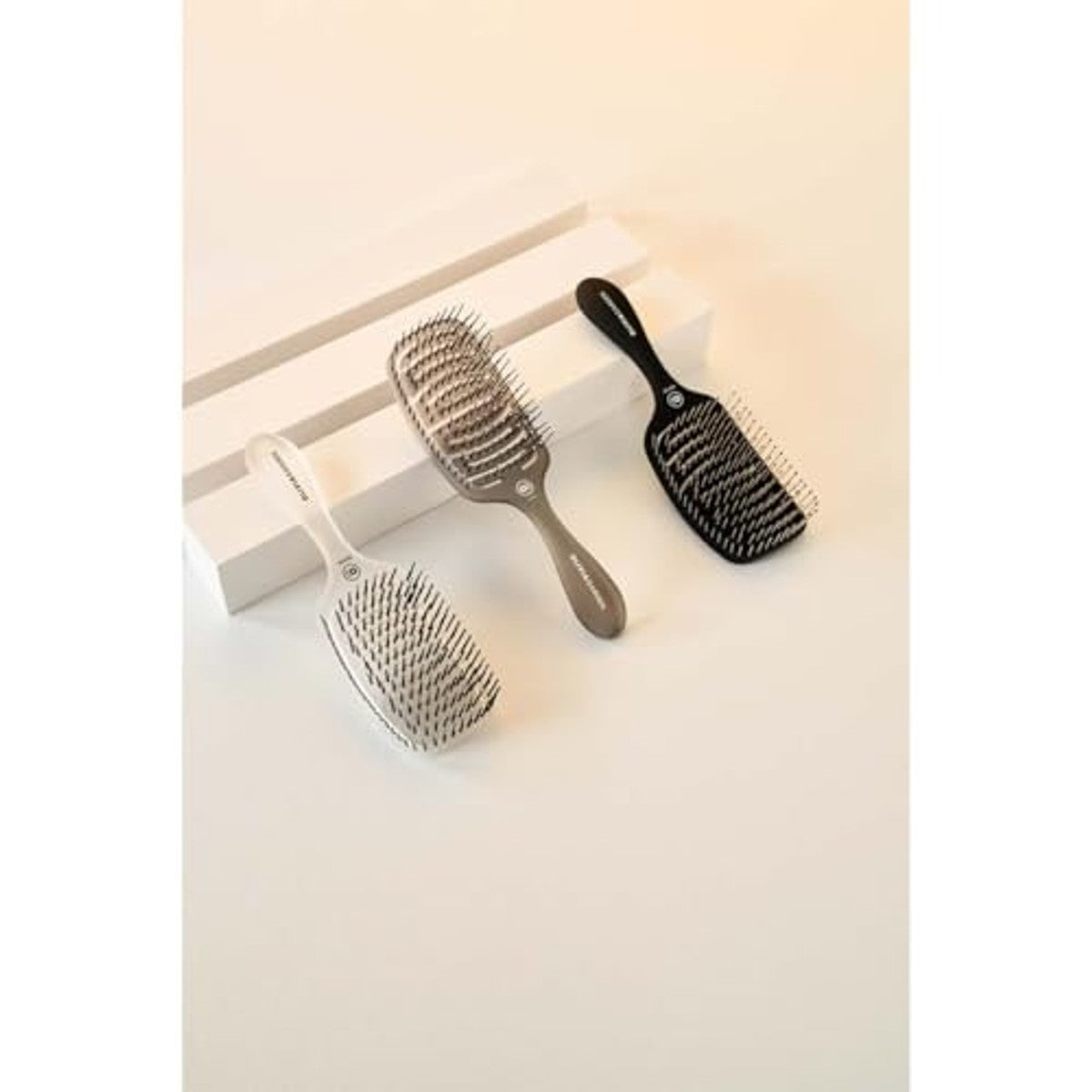 Olivia Garden Essential Care Flex Dik Haarborstel, Mat Zwart - 3-pack