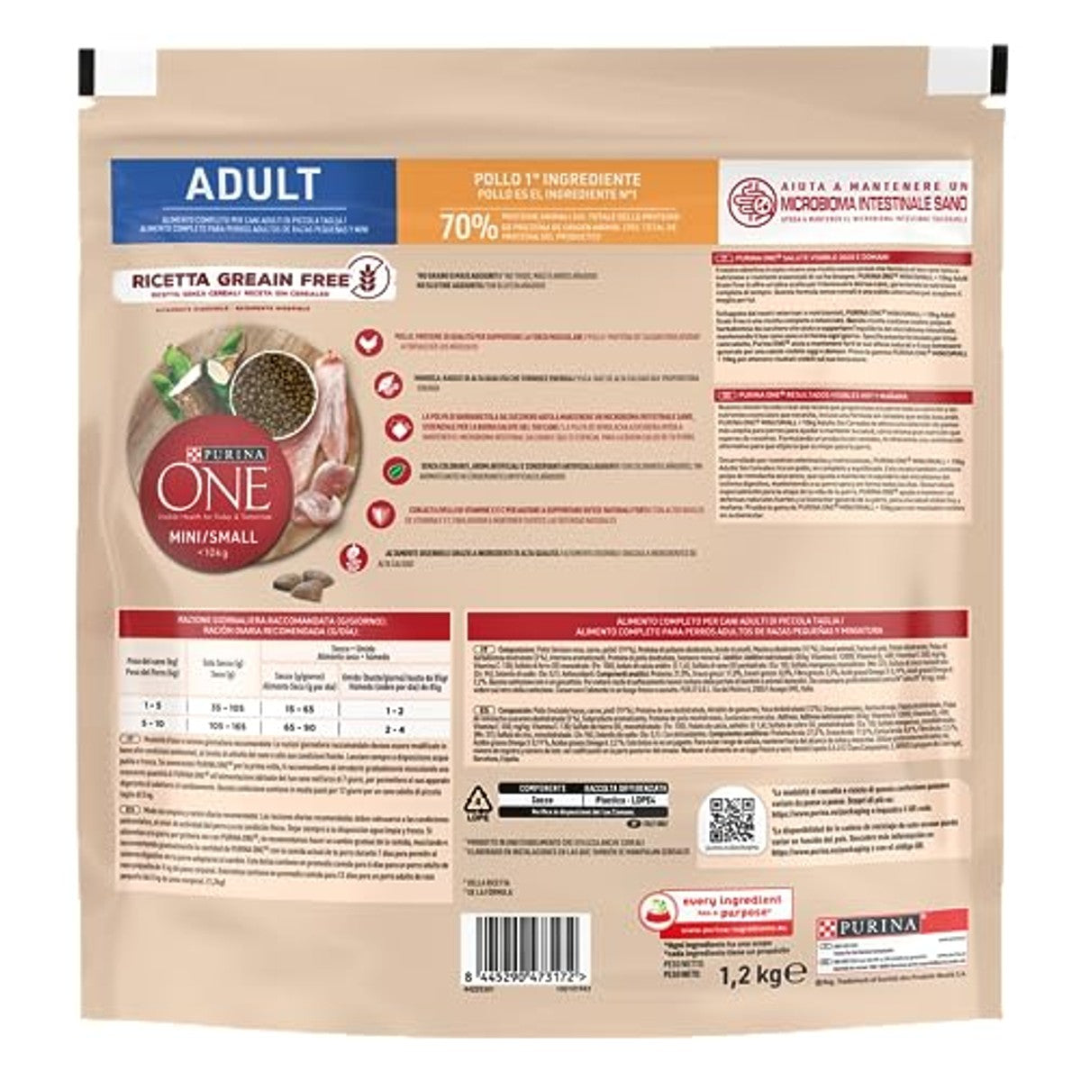 Purina One Mini <10 kg hondenvoer grain free kip 6 x 1,2 kg - 3-pack
