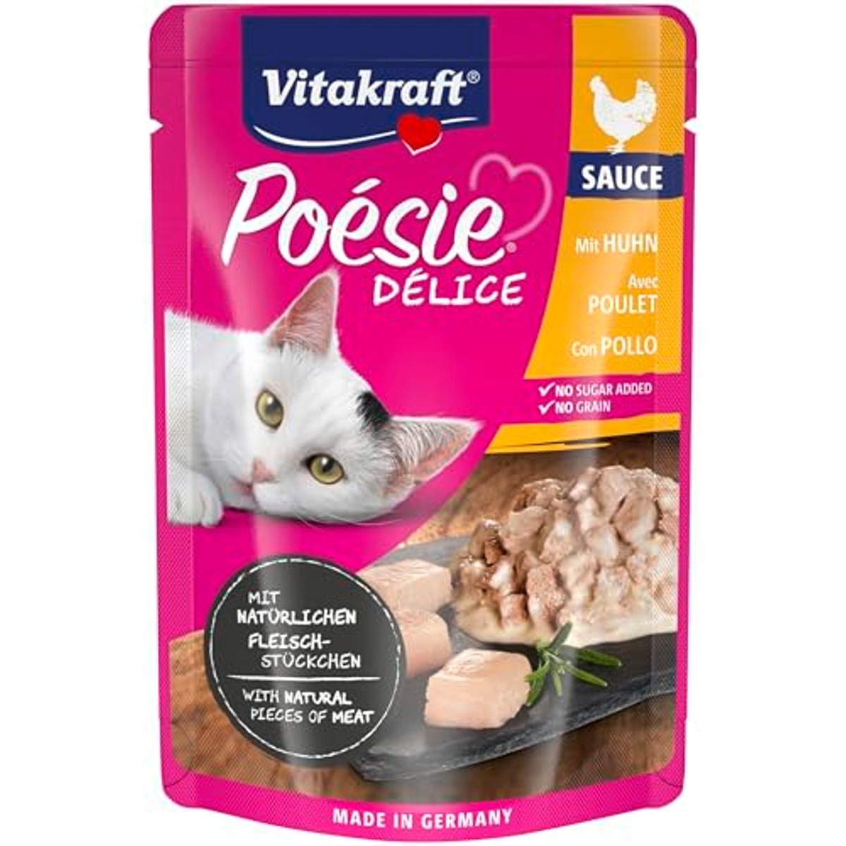 Vitakraft Poésie Deli Sauce Natvoer voor katten, kattenvoer in zakjes, 23 x 85 g, kip – Vitakraft