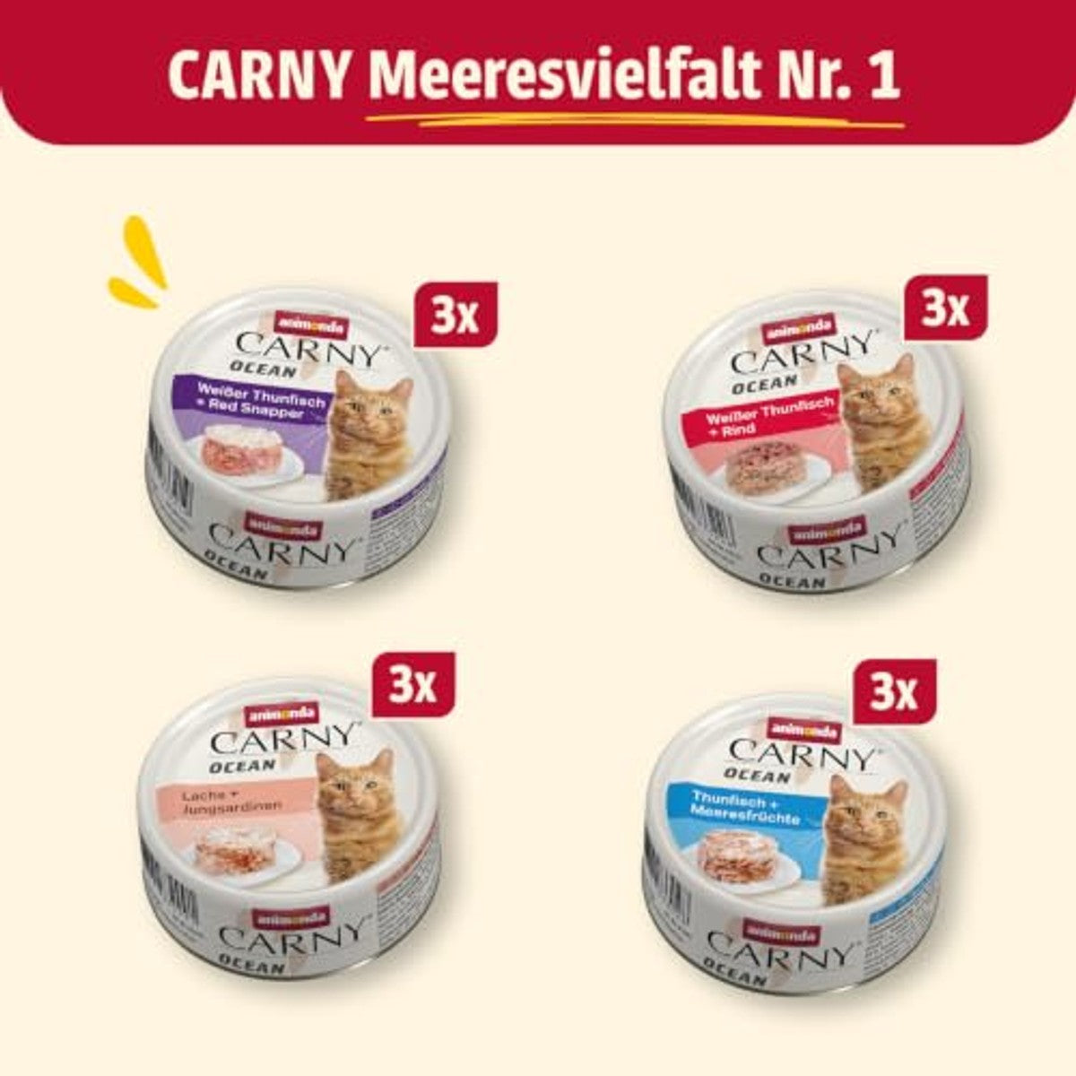 Animonda Carny Ocean natvoer kattenvoer gemengde vissmaken 12 x 80 g - 3-pack