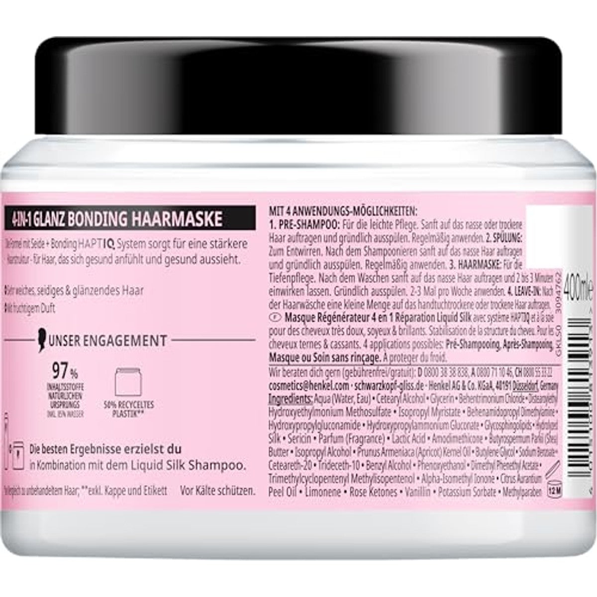 Gliss 4-in-1 Kur Repair Liquid Silk 3 x 400 ml - Voordeelverpakking