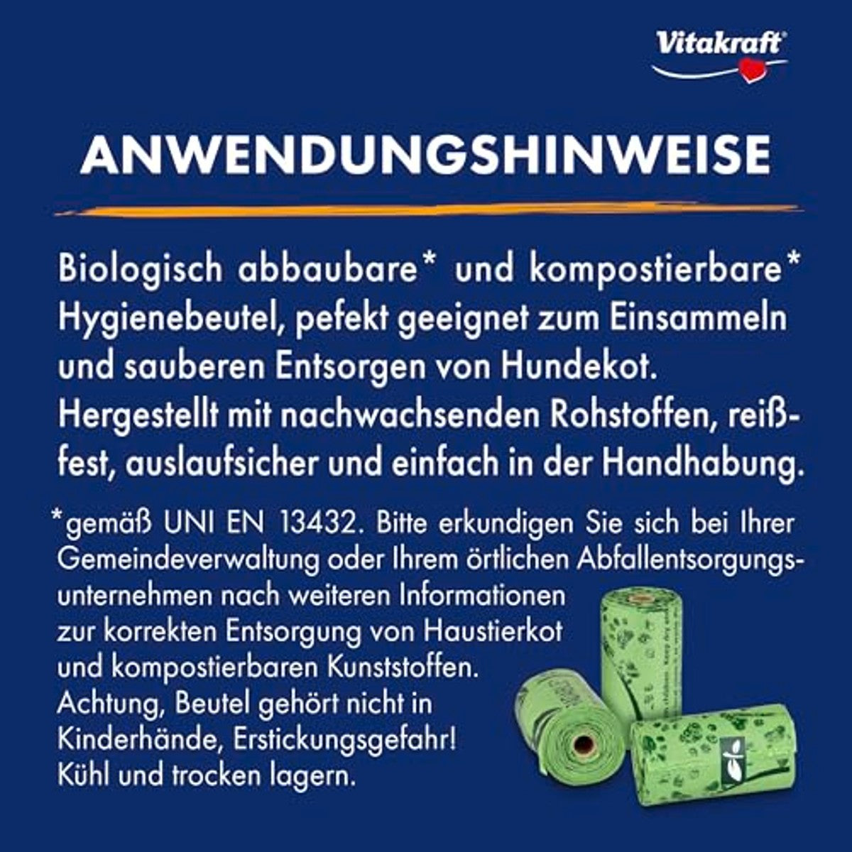 Vitakraft Poop Bags, hondenpoepzakken, biologisch afbreekbaar, scheurvast, 1 verpakking (3 x 15 zakken) – Vitakraft