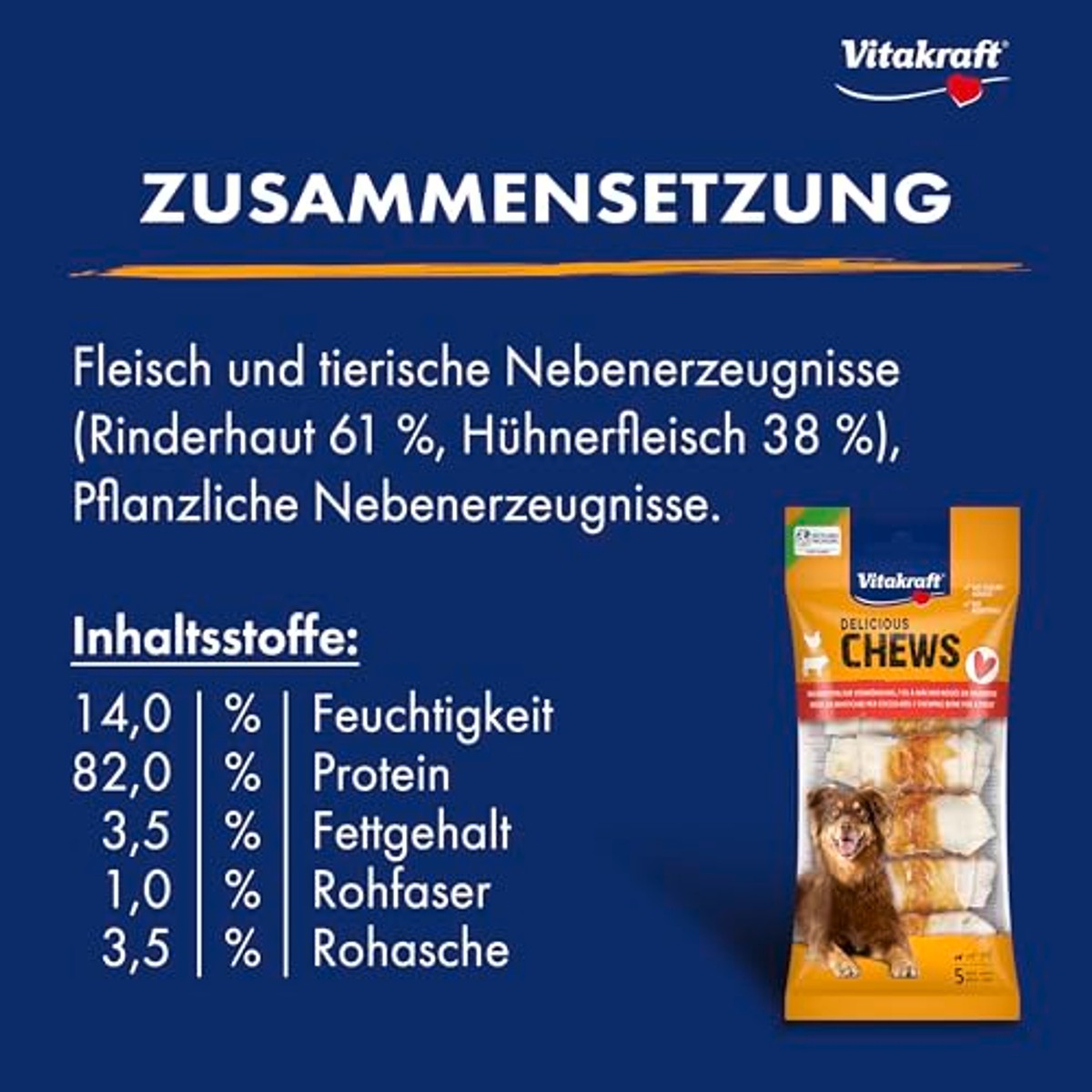 Vitakraft Chews, hondensnack, kauwknopen ter beloning, van gedroogde runderhuid, omwikkeld met mager kippenvlees, vetarm, voor kleine honden (1 x 5 stuks) – Vitakraft