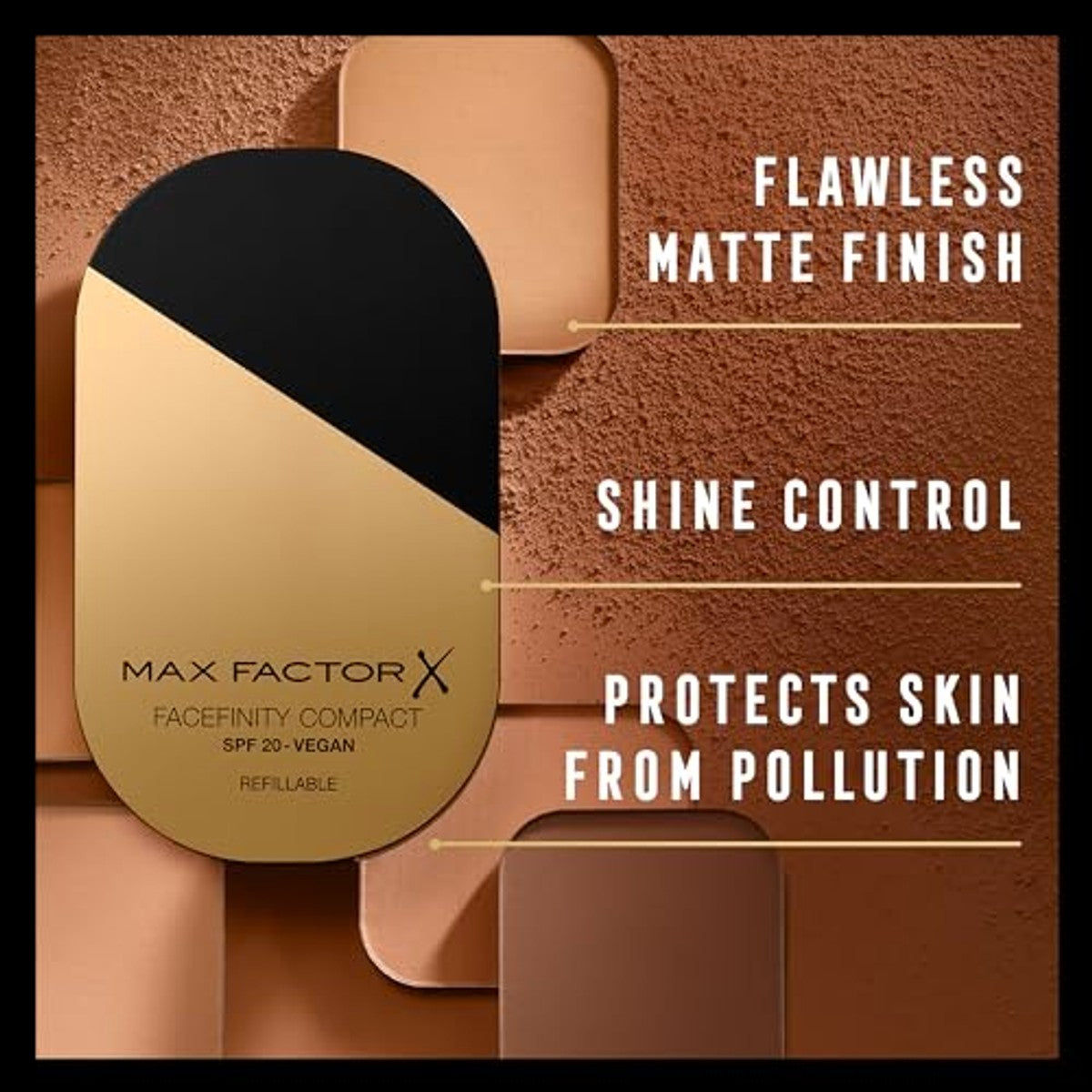Max Factor - Refill Facefinity Compact Foundation, veganistische formule, moduleerbare dekking en afwerkingsmat, houdt tot 24 uur, SPF 20, 076, WARM GOLDEN, 10 g – Max Factor