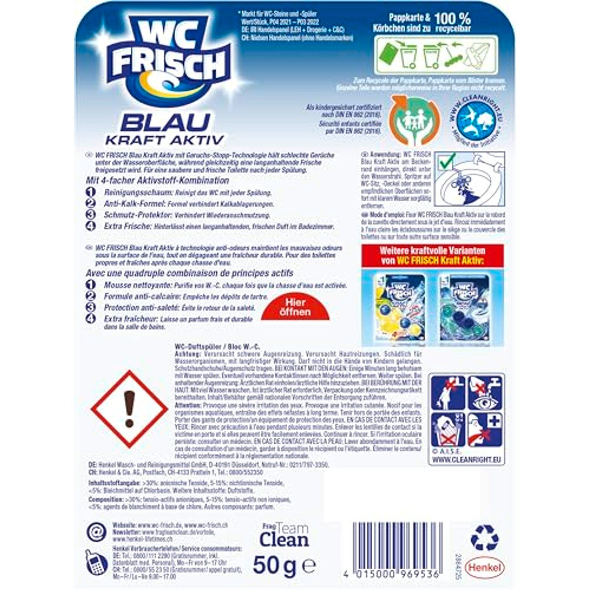 WC-Frisch Kraft Aktiv Blauwe Spoeler Chloor verpakking van 10 – WC-Frisch