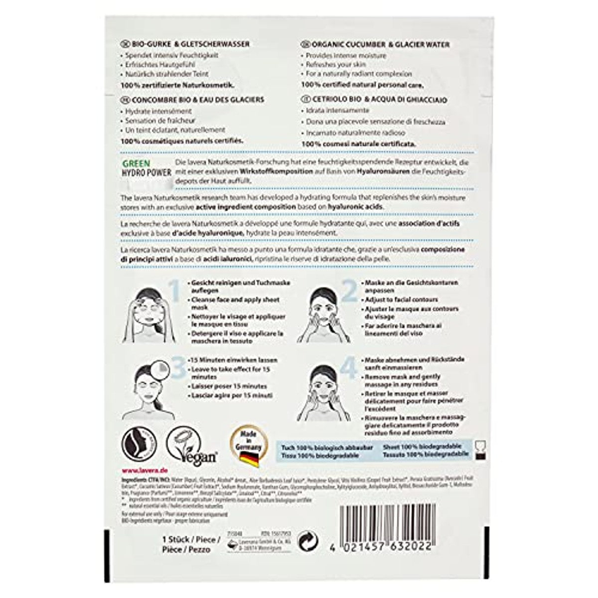 lavera Hydro doekmasker gezichtsmasker 3 x 1 stuk - Voordeelverpakking