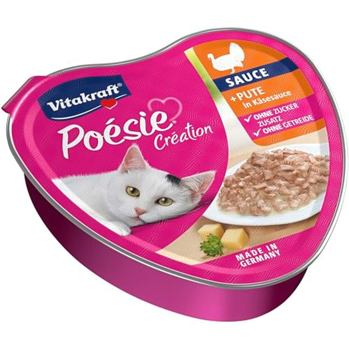 Vitakraft Poésie Création, natvoer voor katten, nat kattenvoer in saus, met kalkoen in kaassaus, voorraadverpakking, zonder toegevoegde suiker en granen (15 x 85 g) – Vitakraft