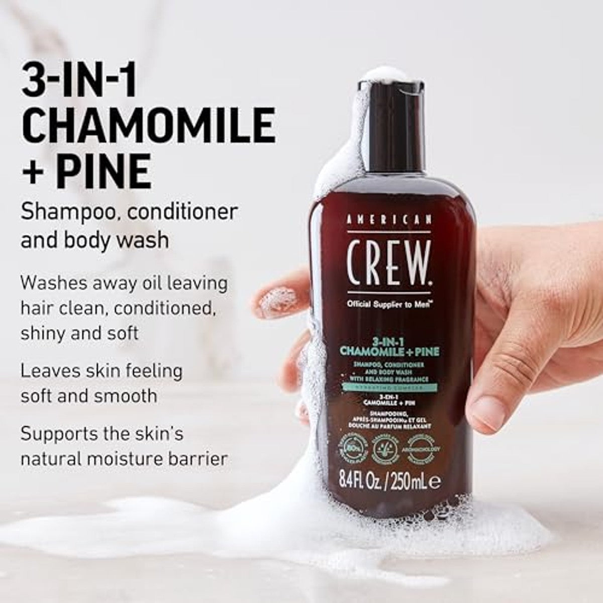 American Crew 3-in-1 Chamomile & Pine Shampoo & Douchegel 1000 ml - 3-pack – foto 4