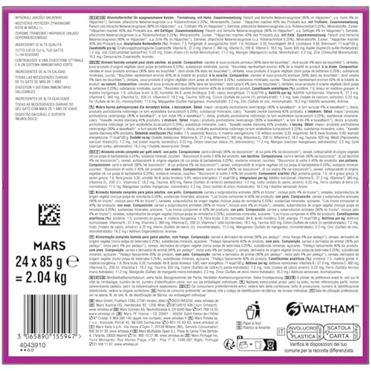 WHISKAS Natvoer in saus voor katten 24 x 85 g gevogelte selectie (2 verpakkingen) 48 portiezakjes – whiskas