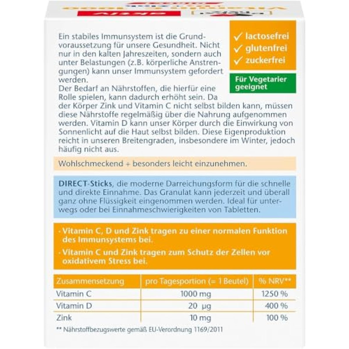 Doppelherz Vitamine C 1000 + D3 + zink Direct - bloedsinaasappelsmaak – Doppelherz