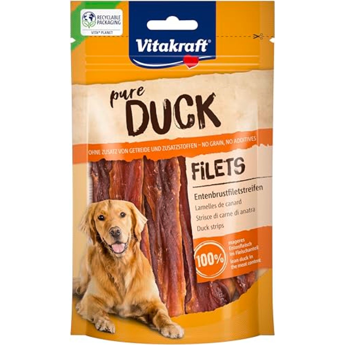 Vitakraft Pure Duck Filet hondensnack eendenborstfilet & kaas 8 x 80 g - 3-pack