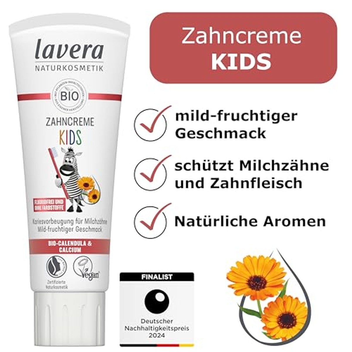 lavera Tandpasta Kids Fluoridevrij Bio Calendula & Calcium 6 x 75 ml - Voordeelverpakking