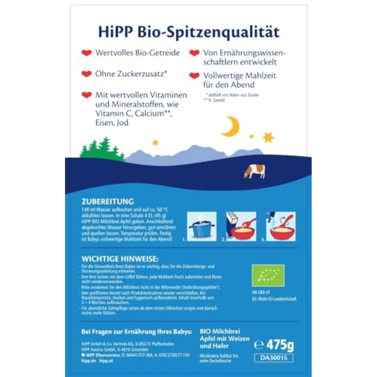 HiPP Biologische Goede Nacht Melkpap Haver Appel 4 x 475g – HiPP