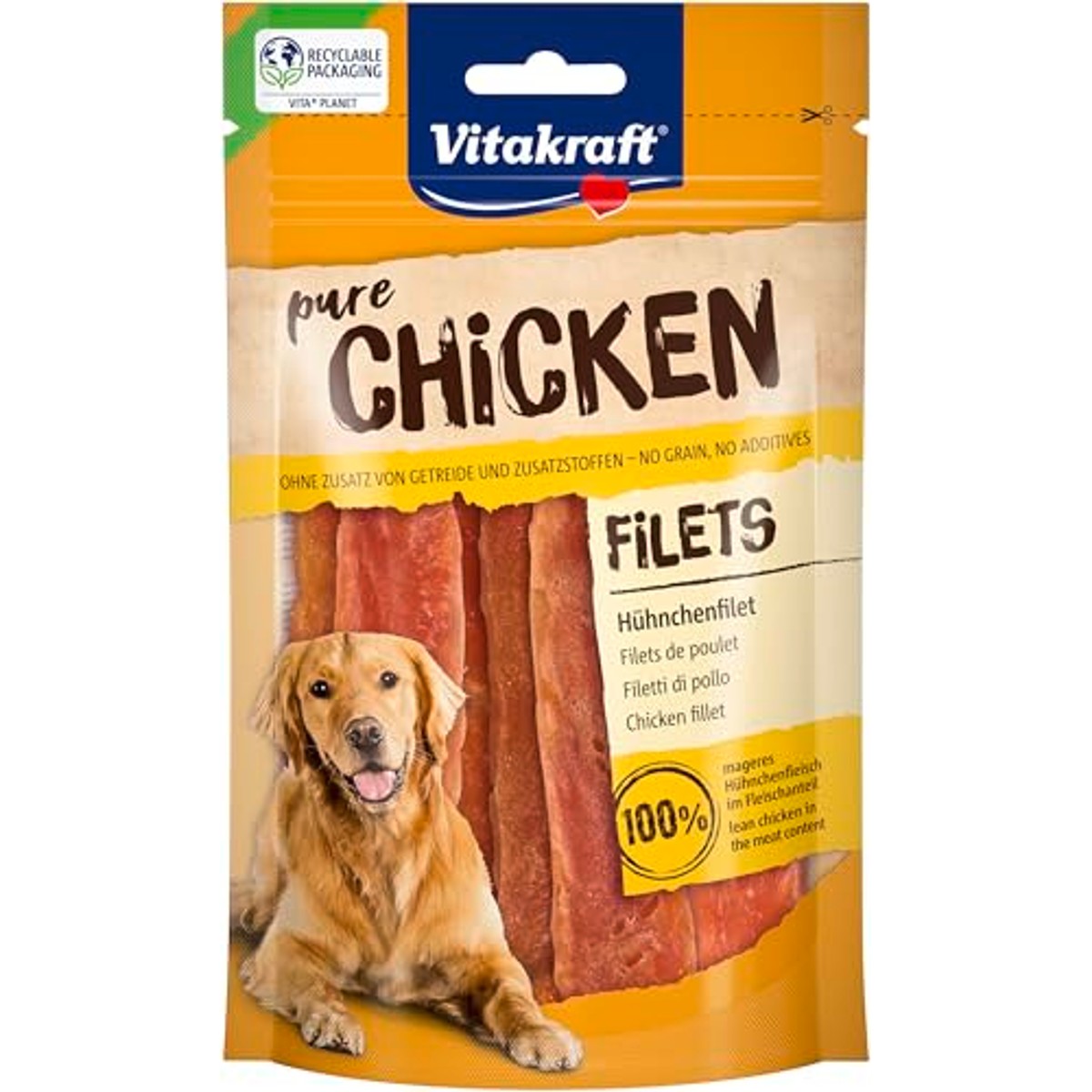 Vitakraft Pure kippenfilets, hondenlekkernijen, kippenfilet, hondentrainingslekkernijen, zonder toegevoegde suiker (10 x 80 g) – Vitakraft