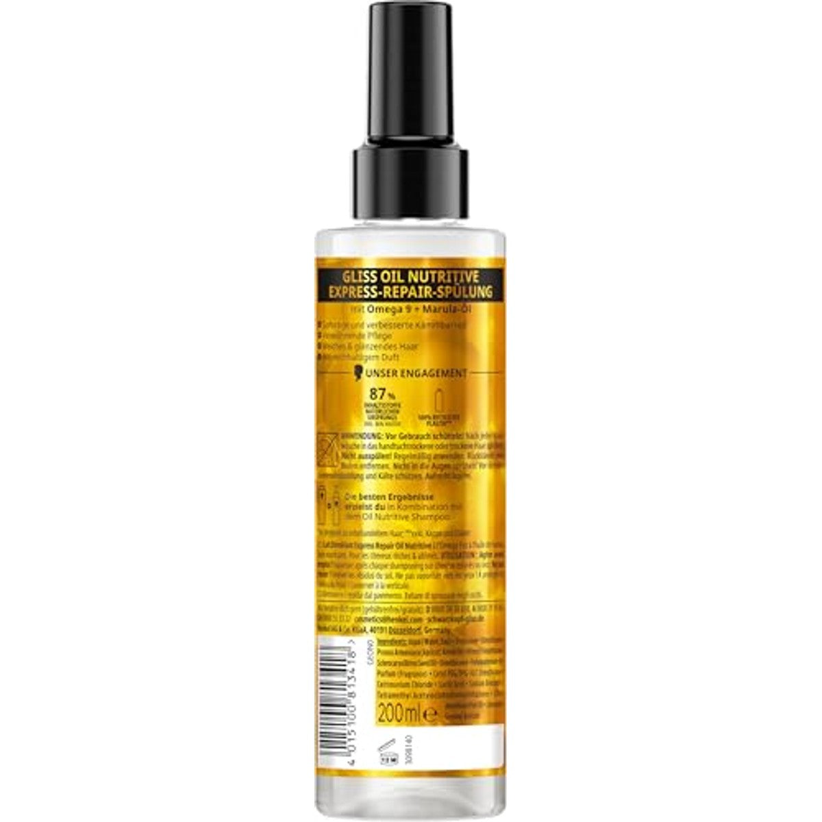 Gliss Express-Repair Oil Nutritive Conditioner, 200 ml, haarconditioner voedt stro, beschadigd haar, verzorgende spoeling met hittebescherming tot 230 °C – Gliss