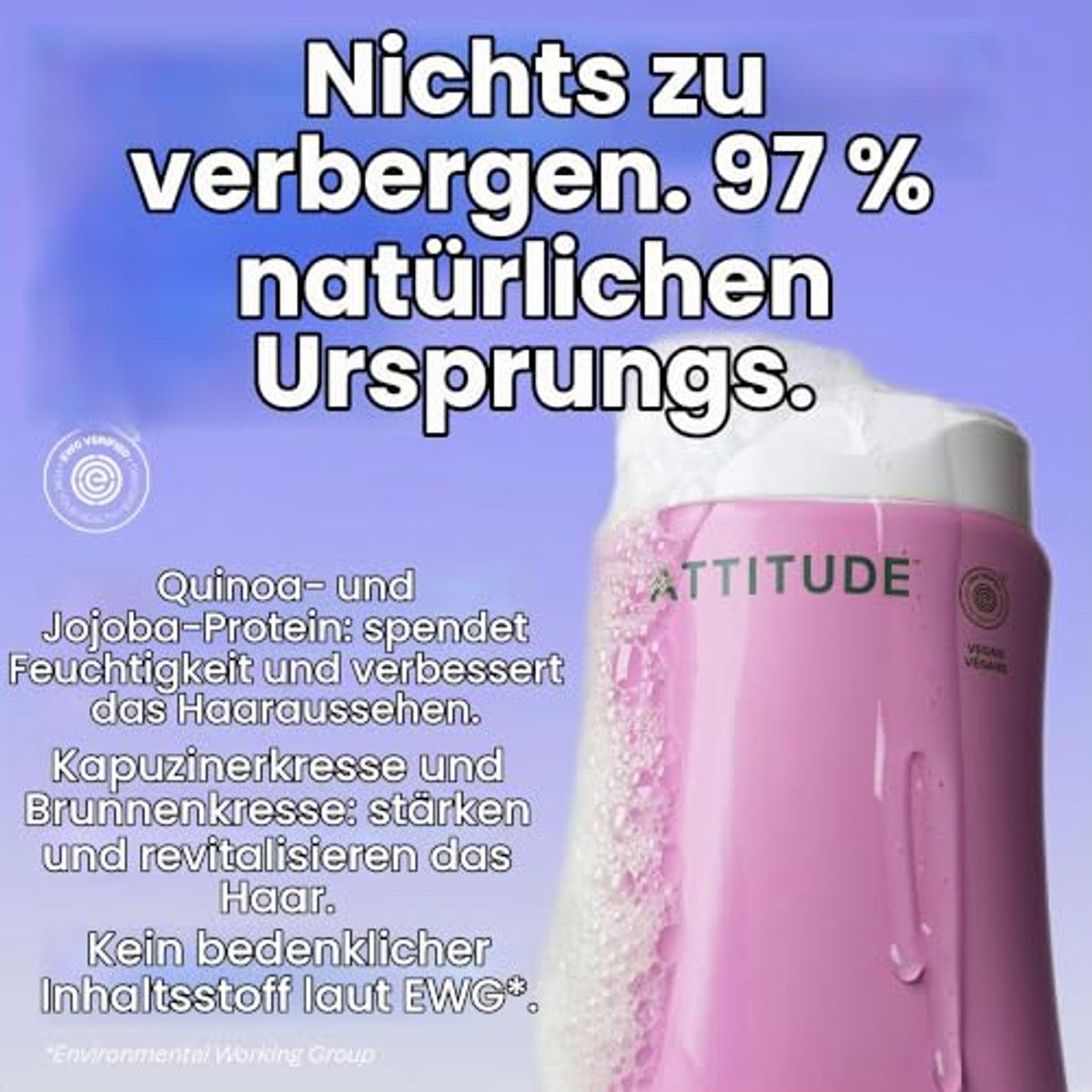 ATTITUDE Hydraterende haarshampoo, EEG-gecertificeerd, dermatologisch getest, plantaardige en minerale ingrediënten, veganistische schoonheidsproducten, quinoa en jojoba, 473 ml – ATTITUDE
