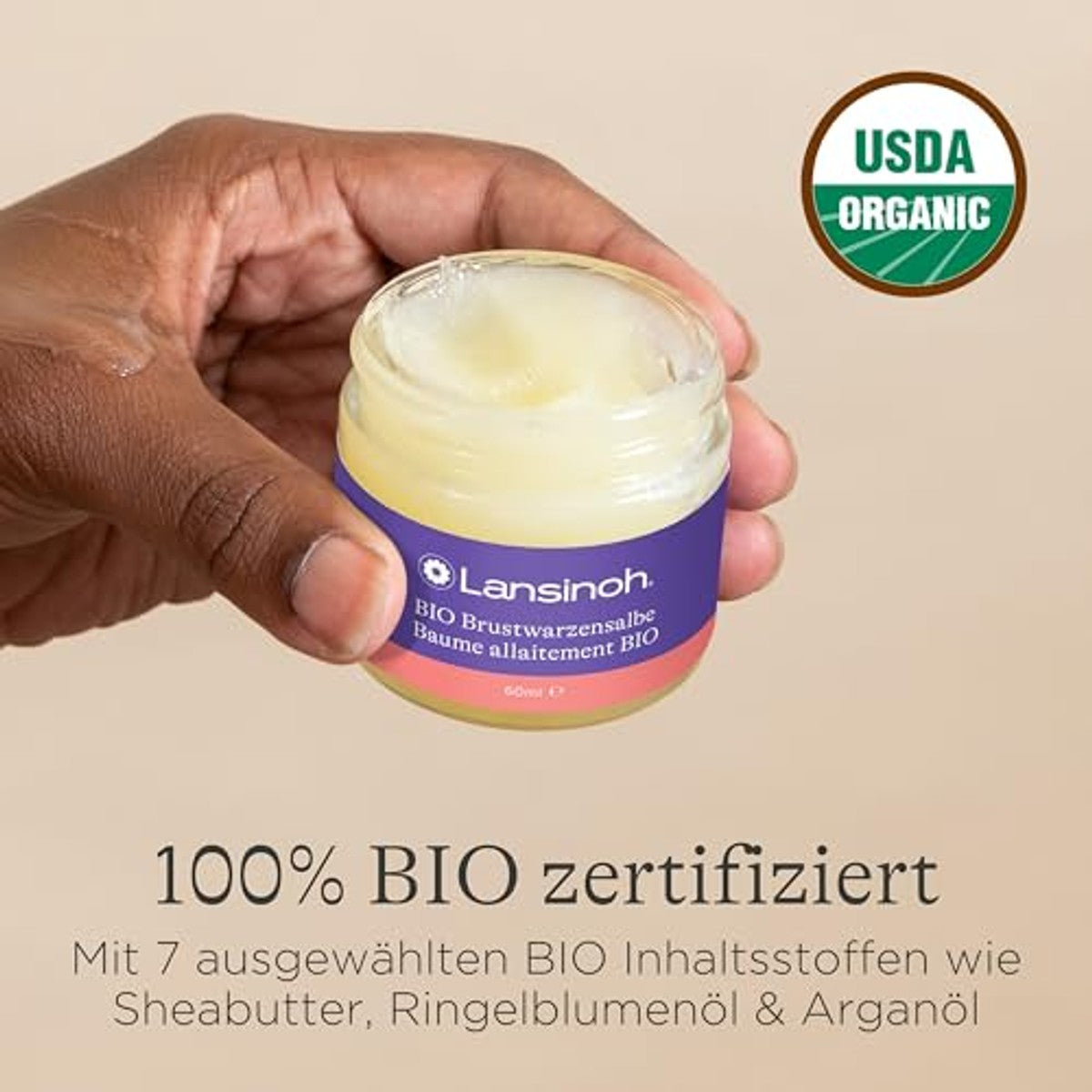 Lansinoh Organische tepelbalsem 60 ml Natural Breastfeeding Cream, natuurlijke ingrediënten, smaakloos, geurloos, verzorging voor tepels bij borstvoeding en droge huid bij het voeden van de – Lansinoh