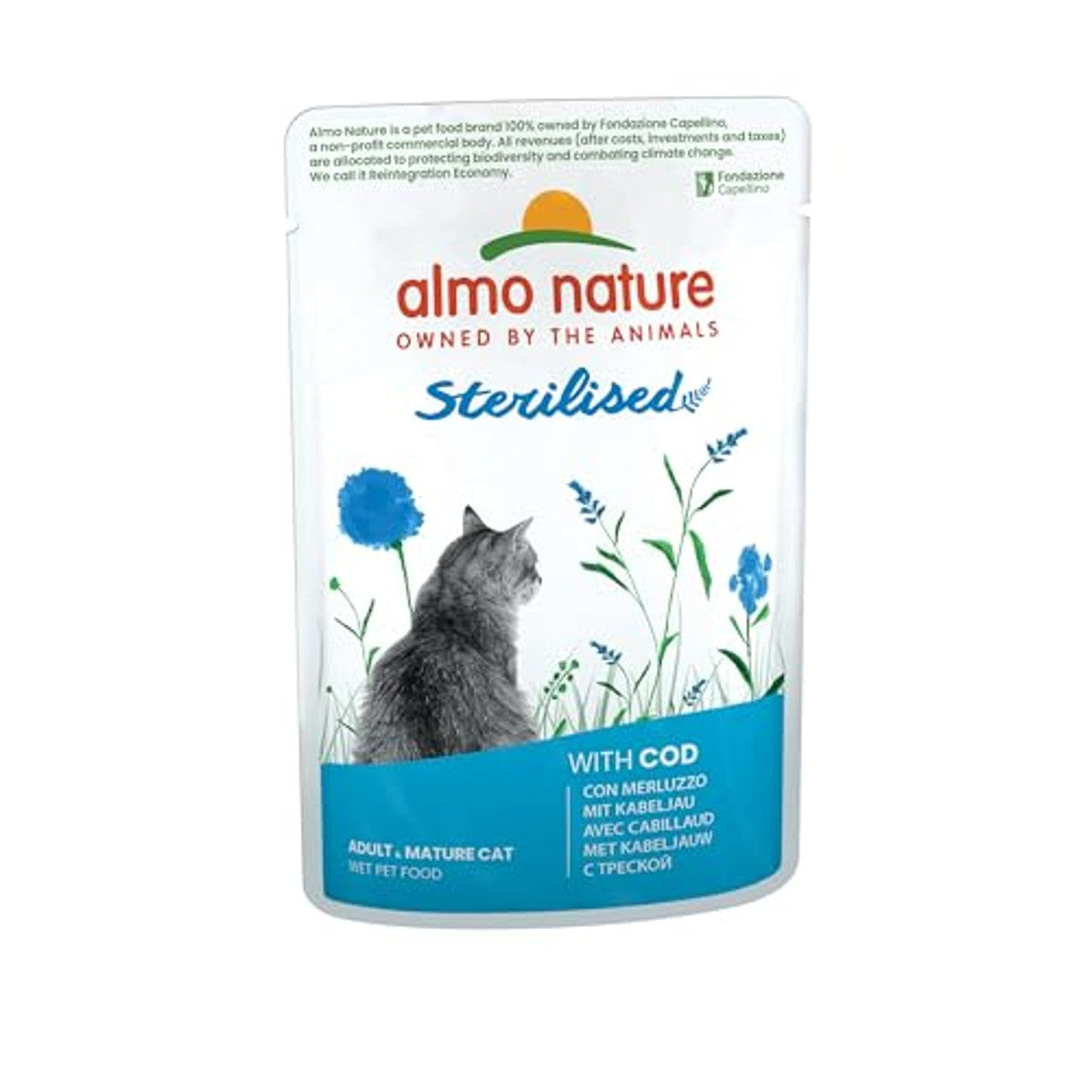 Almo Nature Functioneel – gesteriliseerd – vochtige voeding voor volwassen en oudere, gesteriliseerde of weinig actieve katten – met kabeljauw en kip – vetarm, hydraterend – 70 g (verpakking van 6 – almo nature