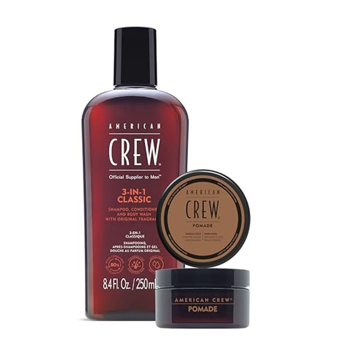 American Crew Duo Set 3-in-1 Classic Shampoo, Conditioner & Body Wash 250 ml + Pomade 50 g - 6-pack