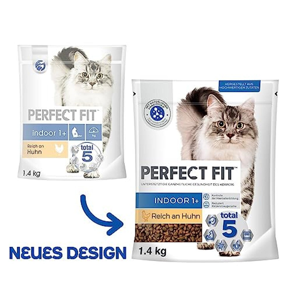 Perfect Fit Voor Binnen 1+ droogvoer kat kip 5 x 1,4 kg - 3-pack