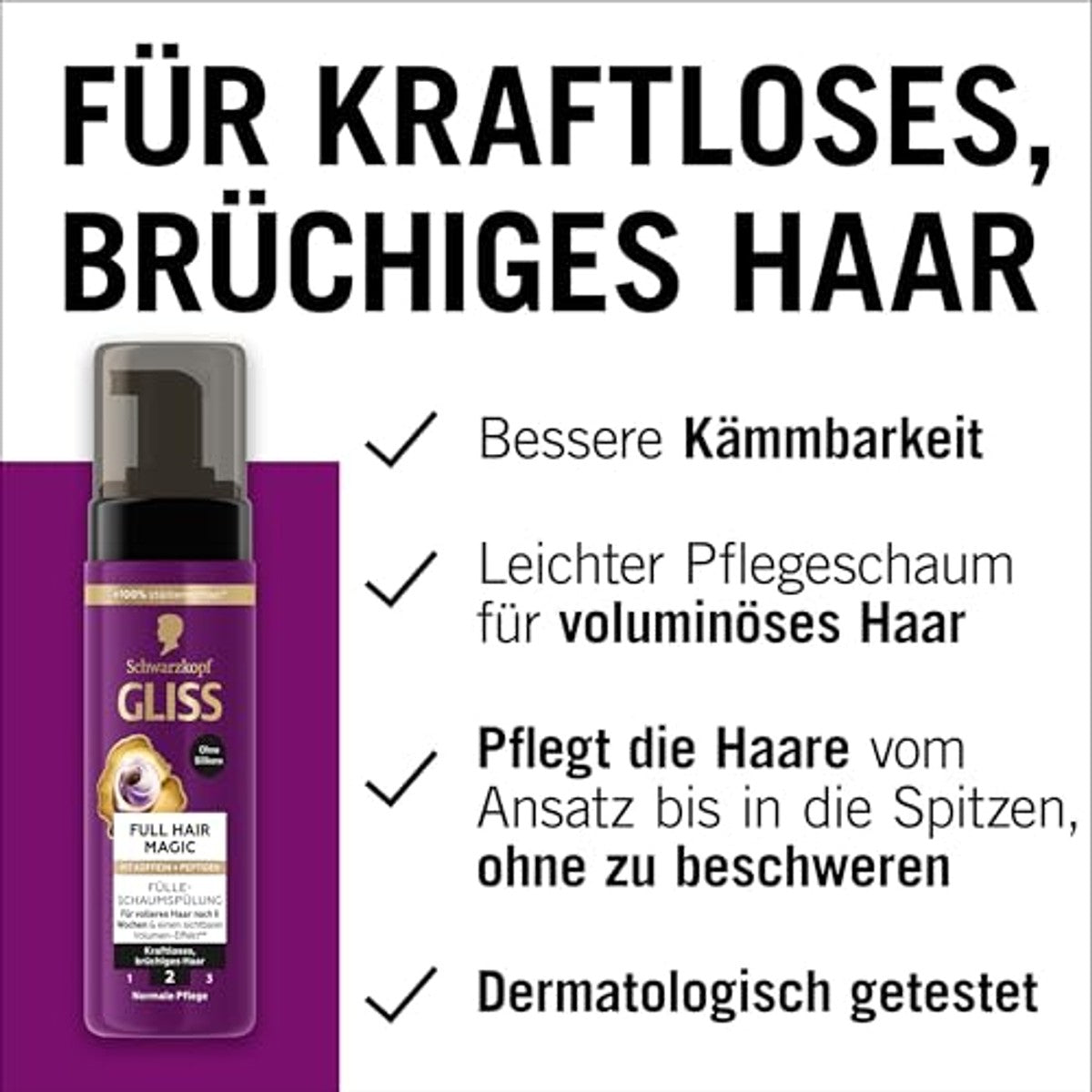 Gliss Kur Full Hair Magic Vulschuimspoeling 6 x 200 ml - Voordeelverpakking