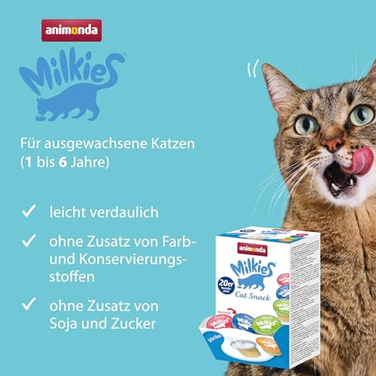 animonda Milkies Katzensnack Cups Selection Mixpack (20 Cups à 15 g) | leicht verdauliche Katzenmilch für erwachsene Katzen, praktische 15g Milch Cups, Laktose reduziert, Sortenmix – animonda Milkies