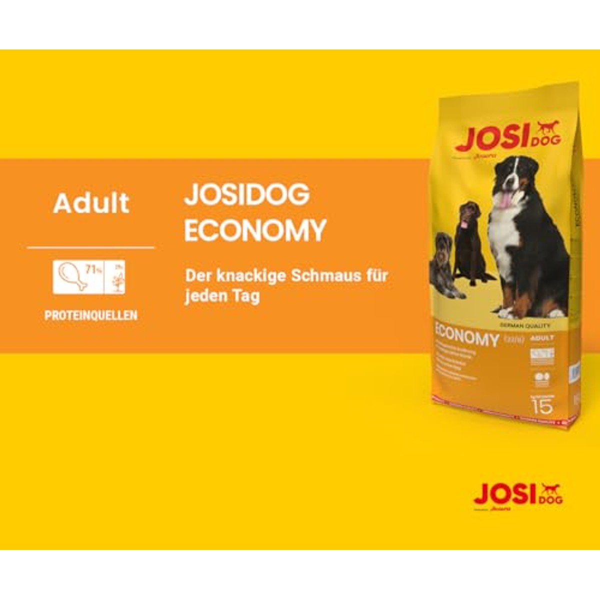 Josera JosiDog Economy Hondenvoer voor volwassen honden, droogvoer, 1 pak (1 x 15 kg) | JOSERA Premium droogvoer voor volwassen normaal actieve honden, knapperige kroketten, hoge acceptatie, Duitse kwaliteit – JosiDog