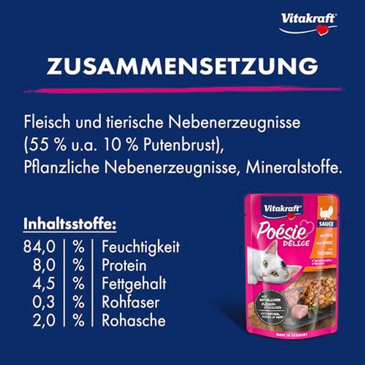 Vitakraft Poésie Deli Sauce Natvoer voor katten, kattenvoer in zakjes, 23 x 85 g, Putenborst. – Vitakraft