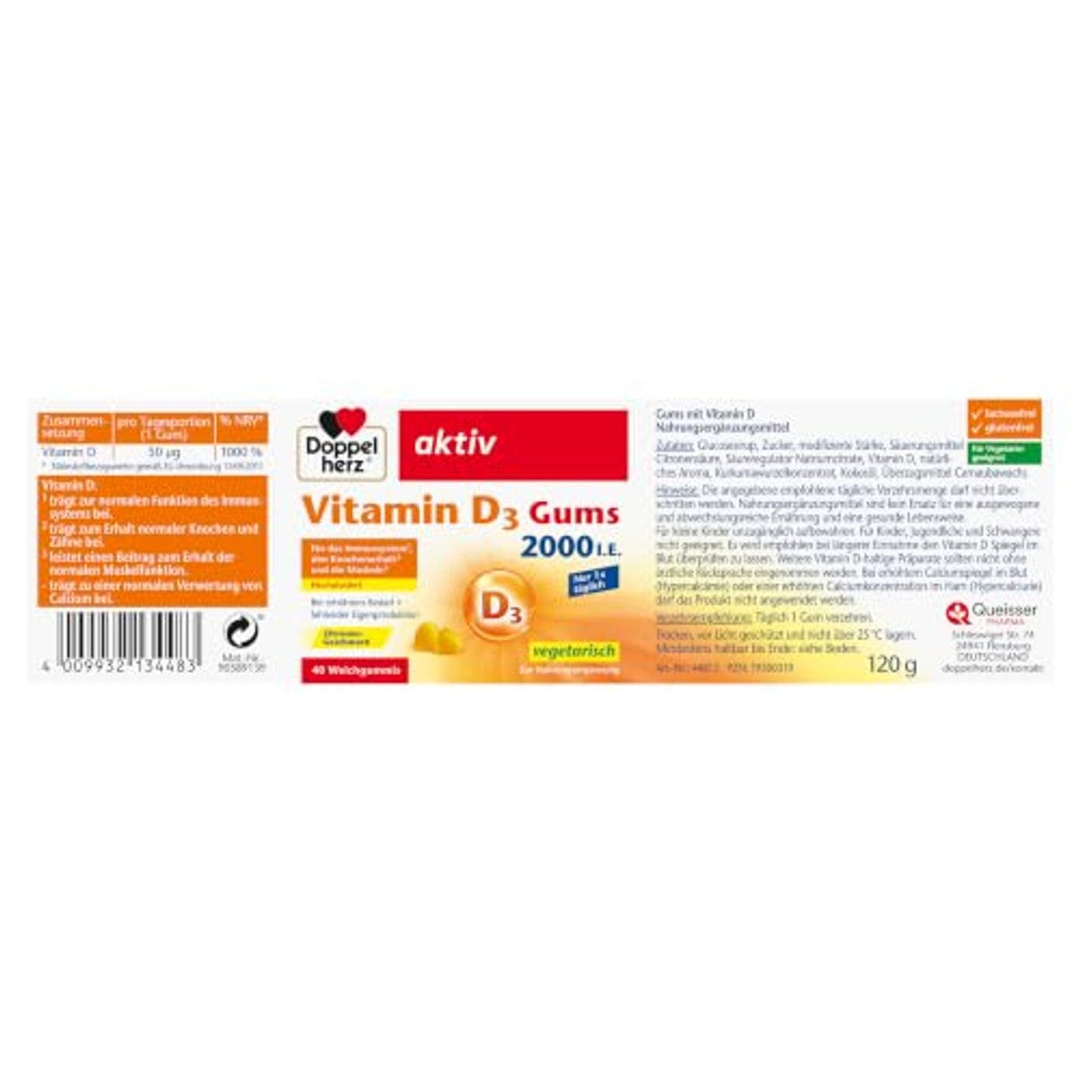 Doppelherz Vitamine D3 2000 IE Citroensmaak 40 Gums - 6-pack