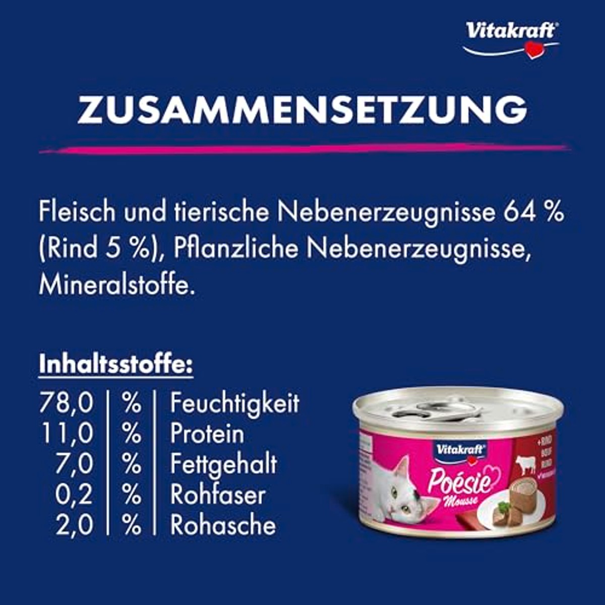 Vitakraft Poésie Mousse Natvoer voor katten, luchtige mousse, met rundvlees, zonder toegevoegde suiker en granen, 12 x 85 g – Vitakraft