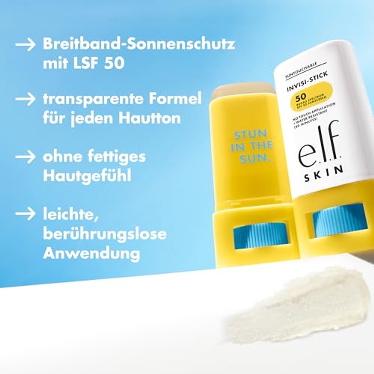 e.l.f. Suntouchable Invisi-Stick SPF 50, zonnebrandstick voor het gezicht, waterbestendig, geen witte resten, vetvrij, met bisabolol en zonnebloemolie, veganistisch en dierproefvrij – e.l.f.