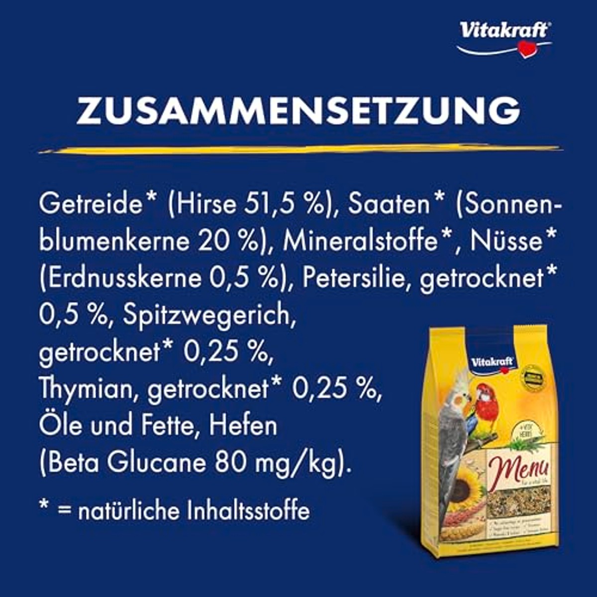 Vitakraft Menu, vogelvoer voor grote parkieten, met granen en noten, grote verpakking, zonder toegevoegde suiker (5 x 1 kg) – Vitakraft