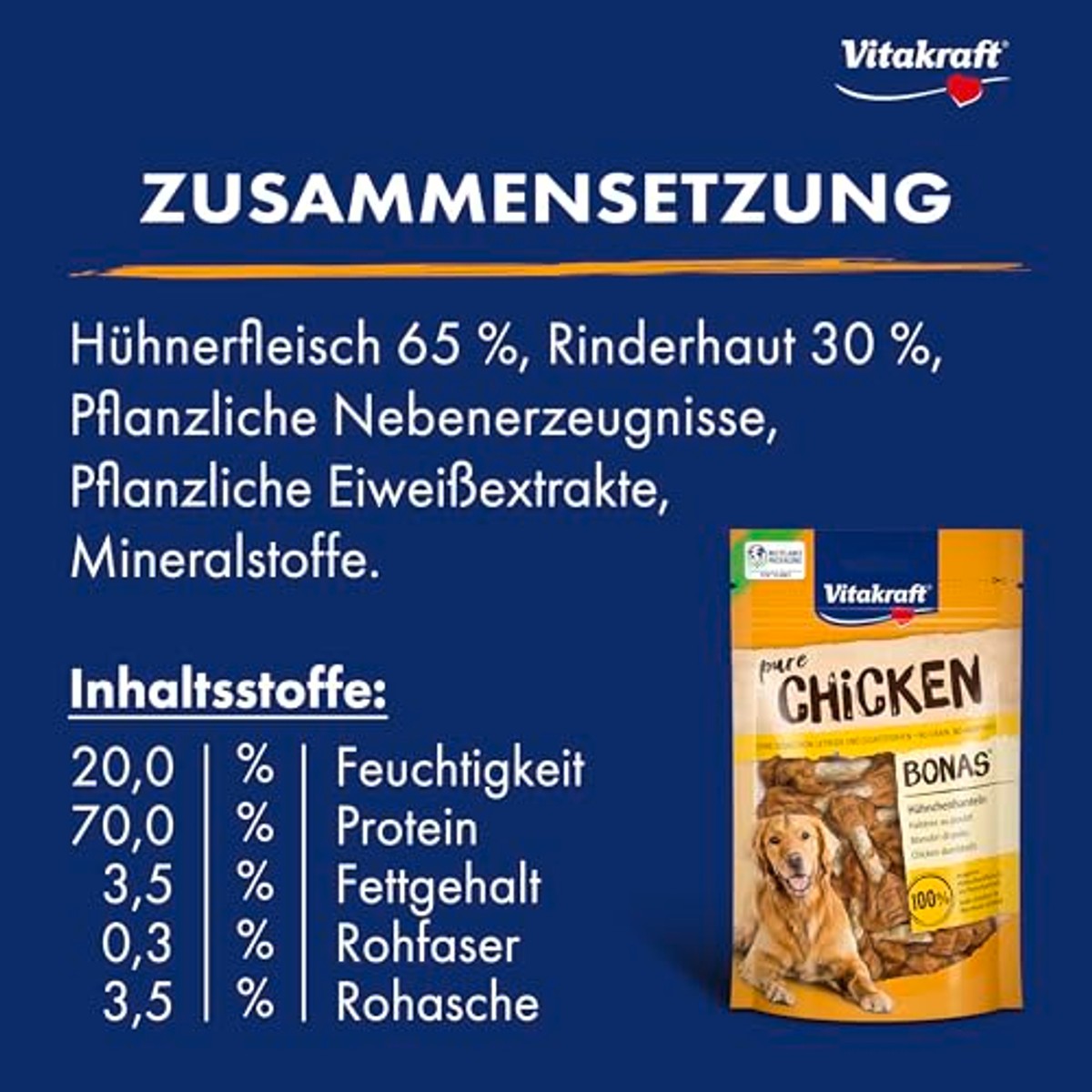 Vitakraft Pure Chicken Bonas hondensnack kip 13 x 80 g - 3-pack
