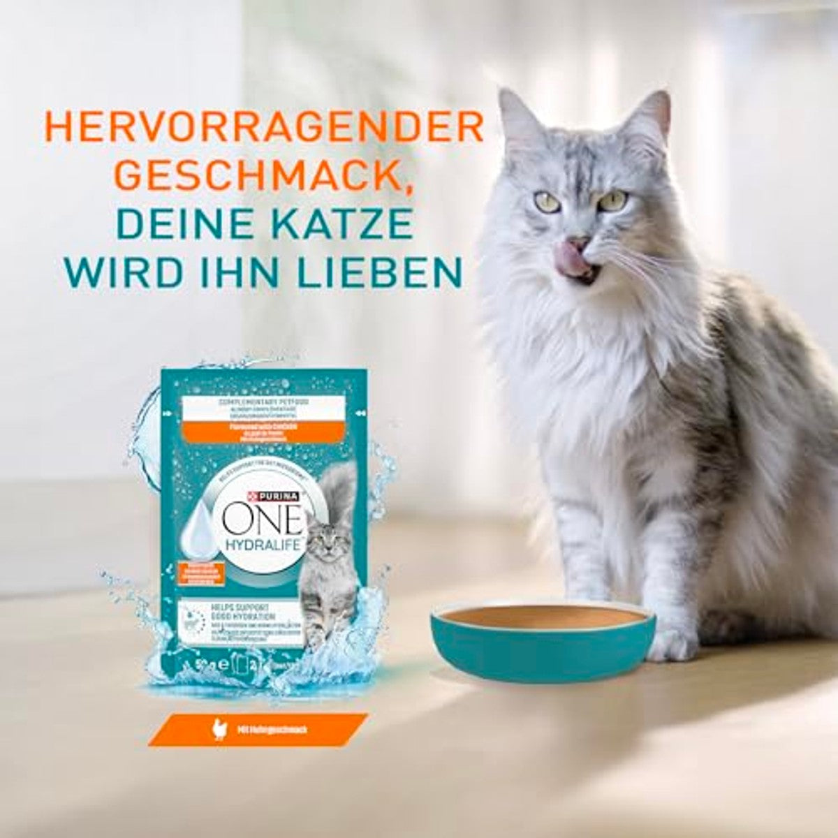 PURINA ONE Hydralife voor vochtvoorziening, verpakking van 48 stuks (8 x 6 | Kattenvoer nat met kip – PURINA ONE