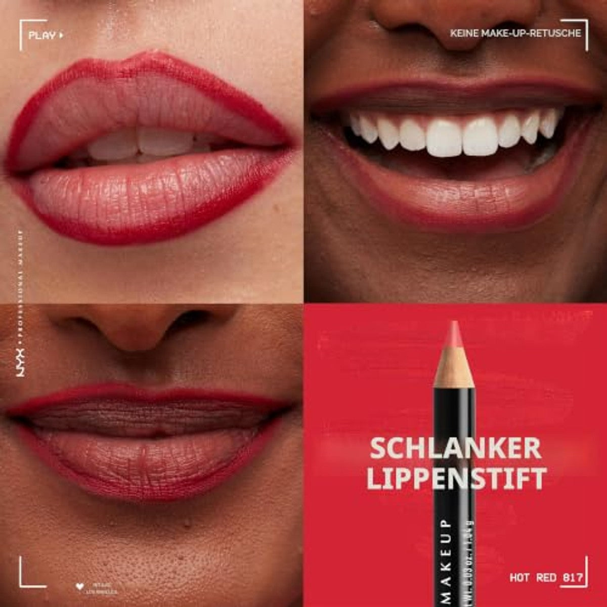 NYX PROFESSIONAL MAKEUP Slim Lip Pencil 817 Hot Red - 6 stuks