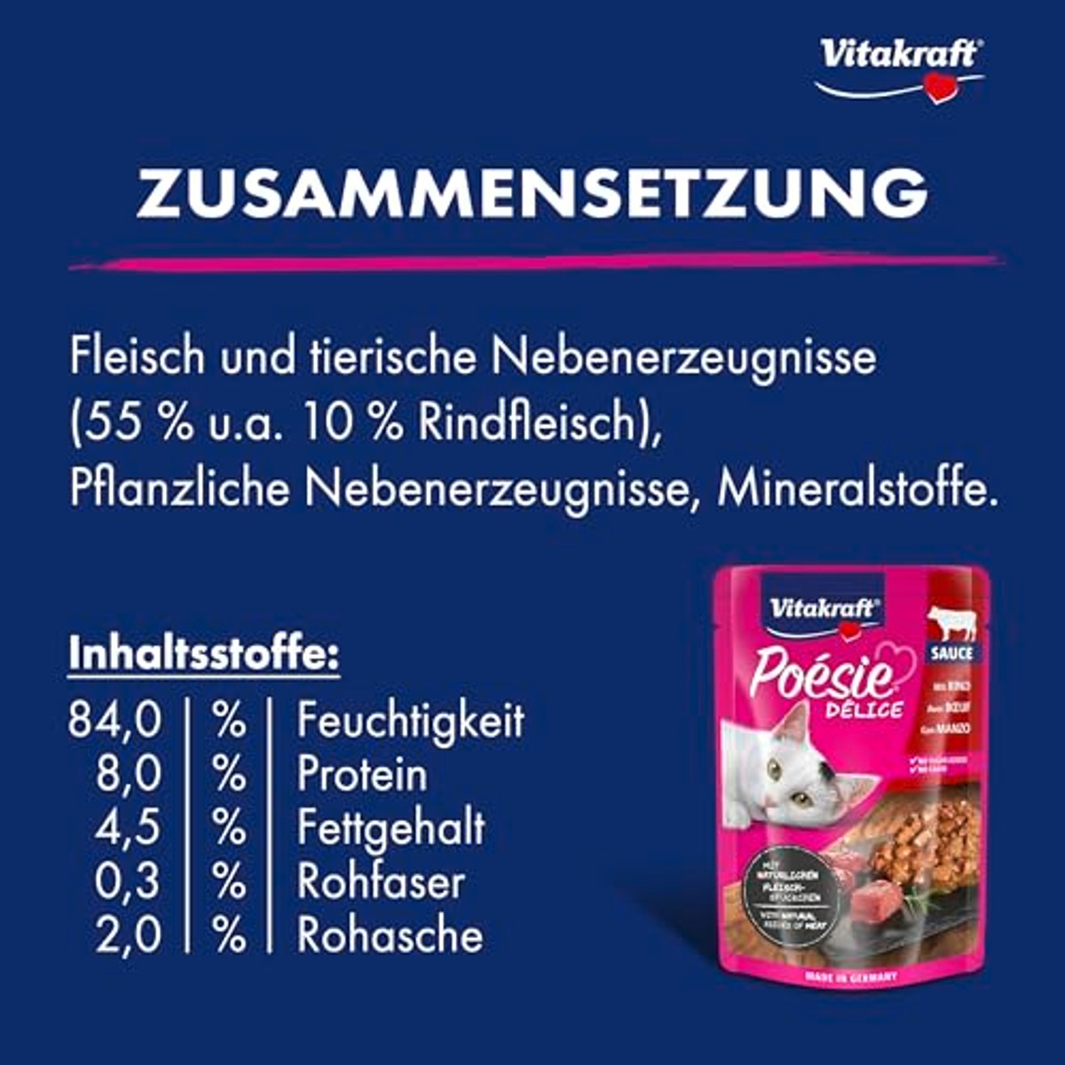 Vitakraft Poésie Deli Sauce Natvoer voor katten, kattenvoer in zakjes, 23 x 85 g, Rundvlees – Vitakraft