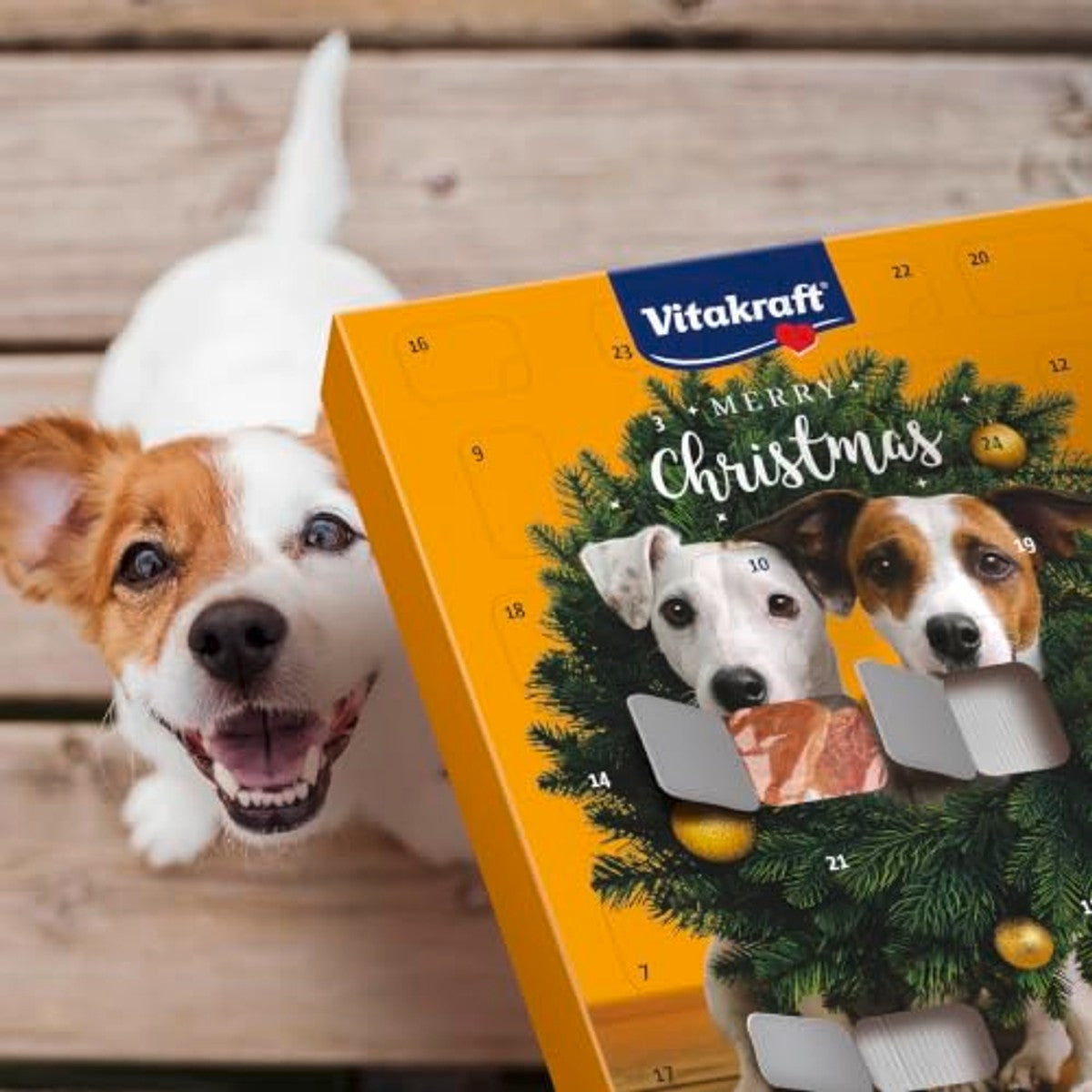 Vitakraft Adventskalender voor honden, 2026, liefdevol samengestelde selectie lekkere snacks, voor de pre-kersttijd, hondenlekkernijen, voor alle leeftijden (1 x 244 g) – Vitakraft