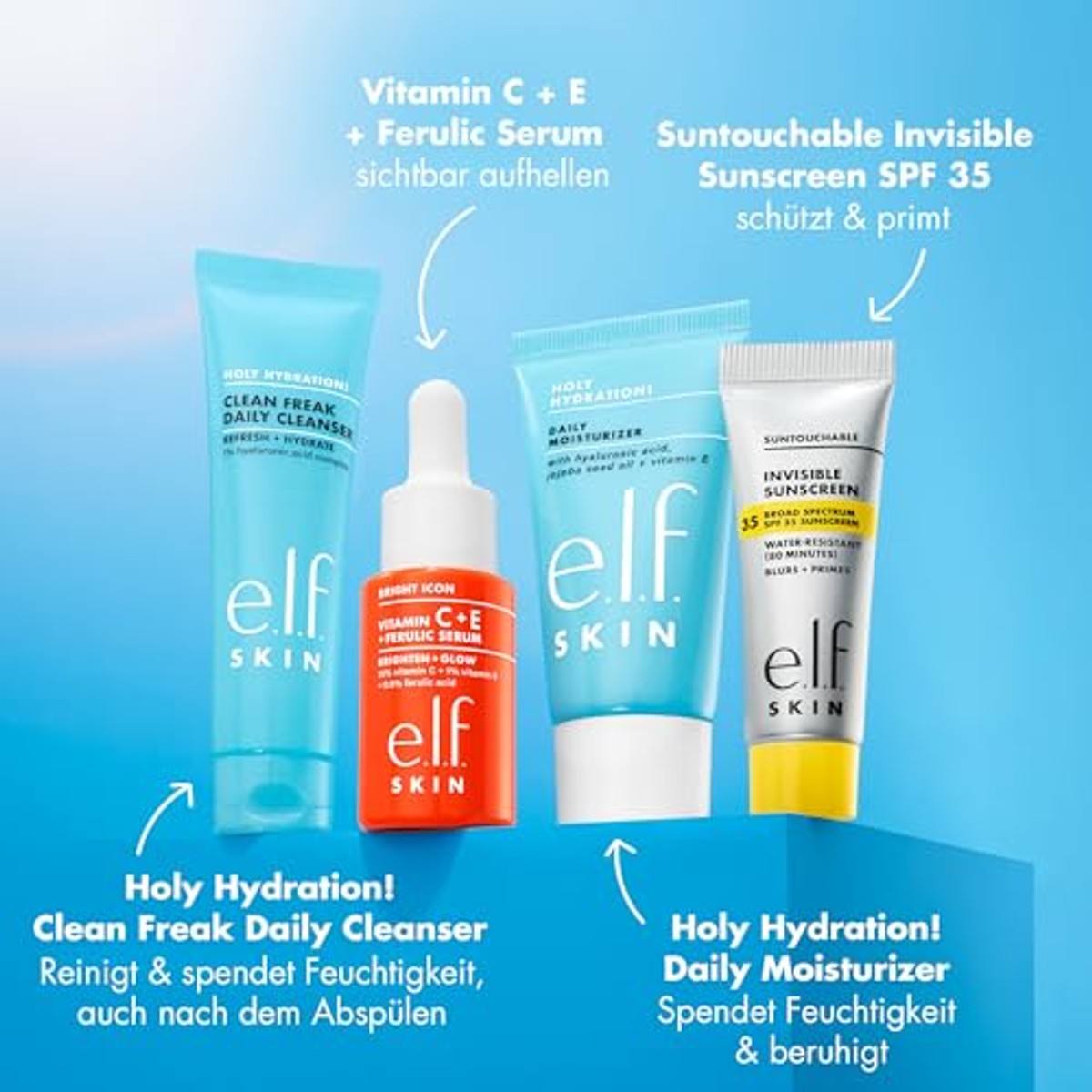 e.l.f. Skin Wake the e.l.f. Up Skincare Kit – 4 mini's, 3 stuks
