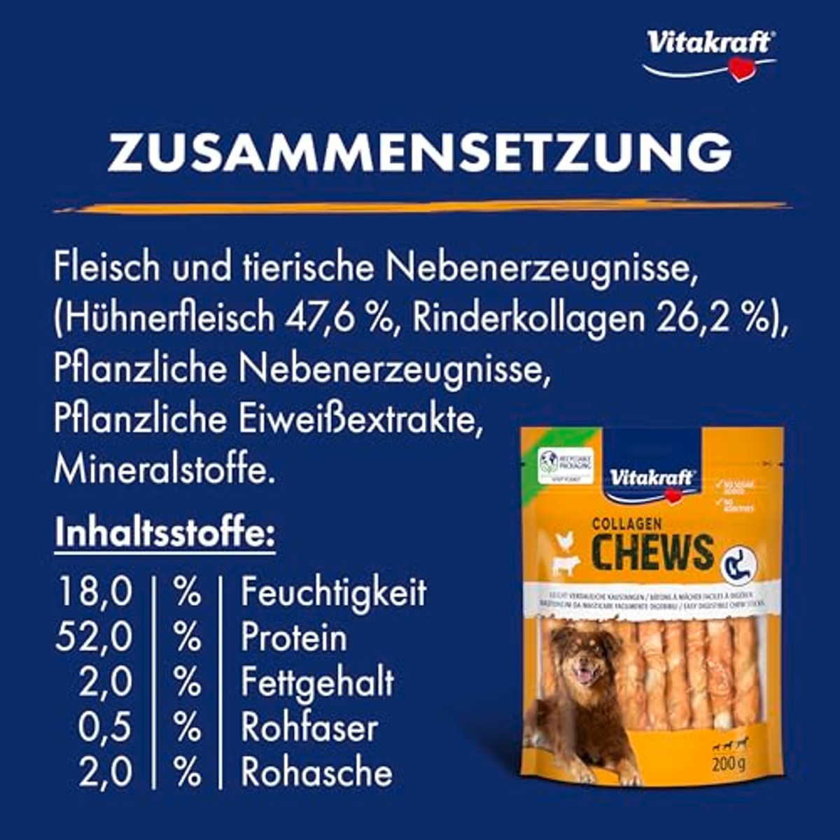 Vitakraft Collageen Chews hondensnack kip 1 x 200 g - 6-pack