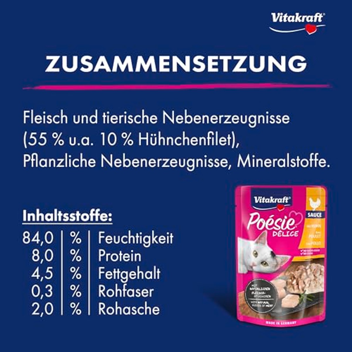 Vitakraft Poésie Deli Sauce Natvoer voor katten, kattenvoer in zakjes, 23 x 85 g, kip – Vitakraft