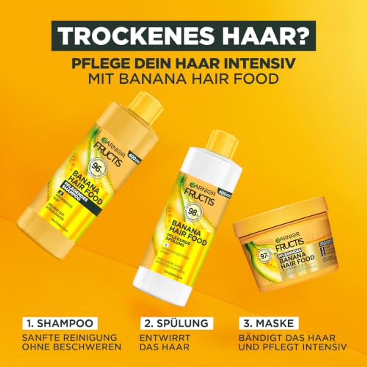 Garnier Fructis Banana Shampoo Hair Food 3-in-1 3 x 400 ml - Voordeelverpakking
