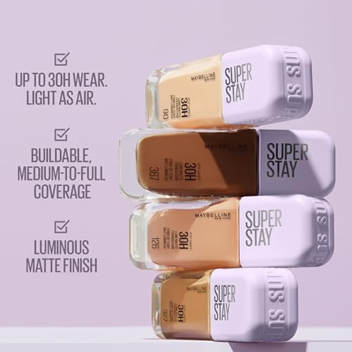 Maybelline New York Super Stay Lumi Matte Foundation, langdurige make-up voor 30 uur grip, matte afwerking met straling, Air-Flex-technologie voor licht draaggevoel, nr. 248, 35 ml – MAYBELLINE