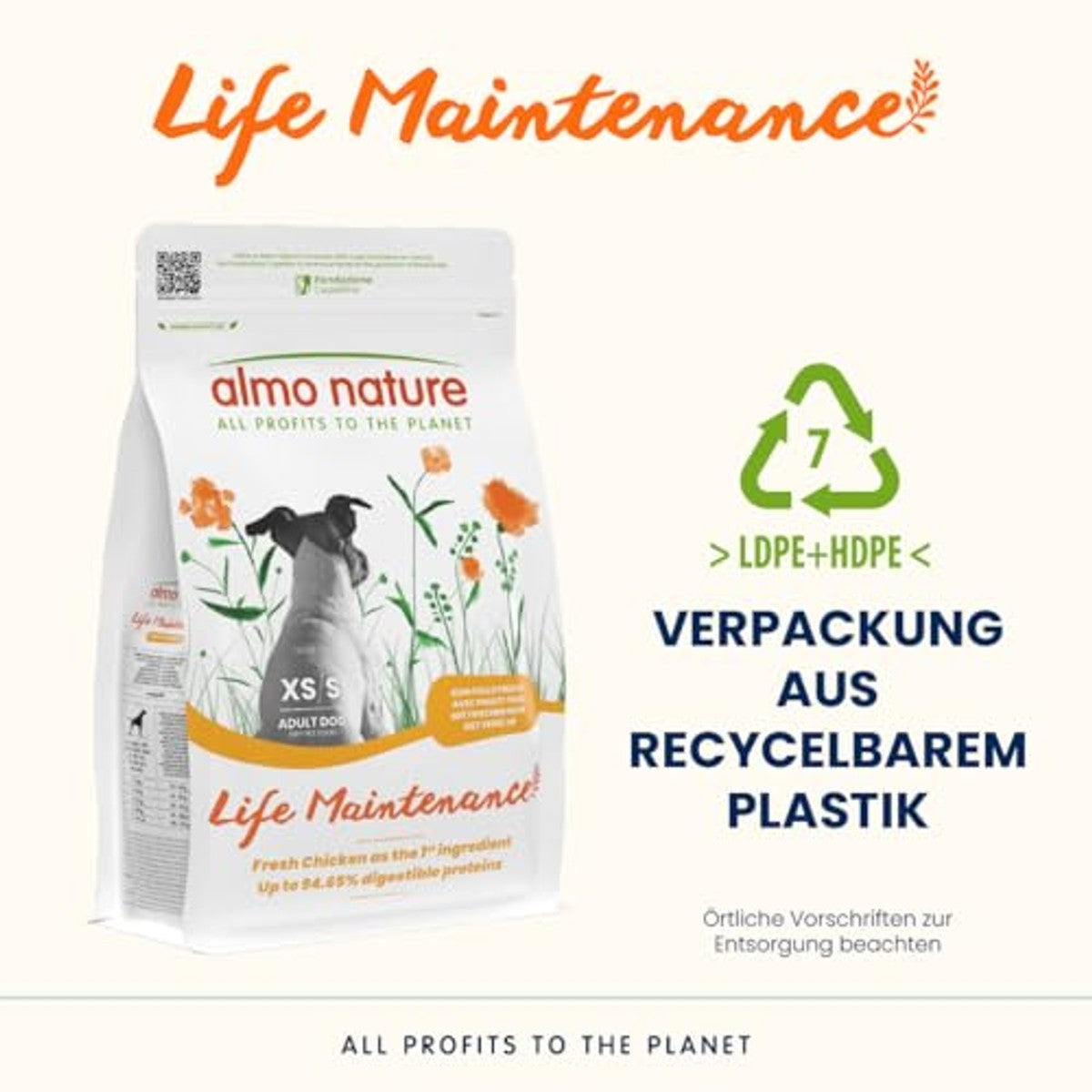 Almo Nature Life Maintenance Droogvoer voor honden, XS-S met kip, 2 kg, compleet voer voor volwassen honden, kleine en zeer kleine rassen – almo nature