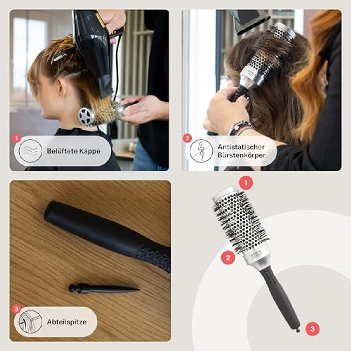 Olivia Garden Essential Blowout Classic Haarborstel voor Kort Haar - 3-pack