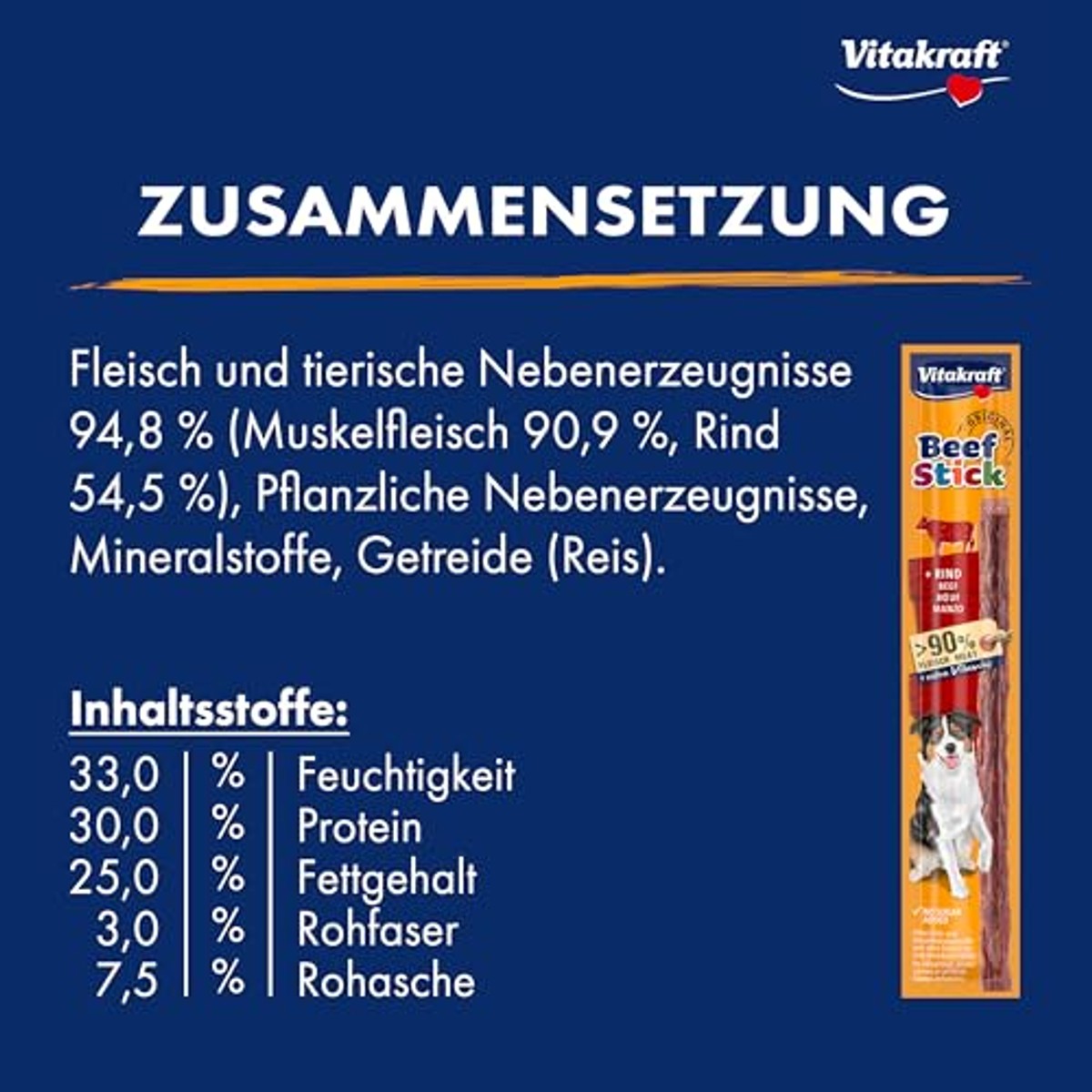 Vitakraft Beef Stick Rundvlees, hondensnoepjes, vleesstick van rundvlees, hondentrainingslekkernijen, zonder toegevoegde suiker (1 x 12 g) – Vitakraft
