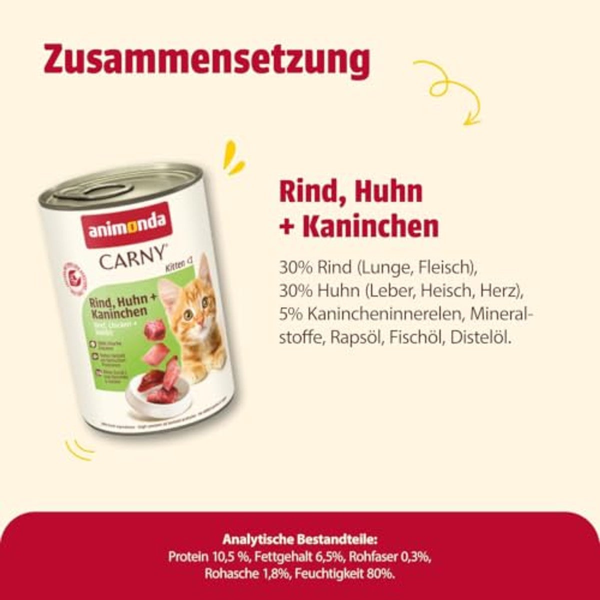 animonda Carny Volwassen katten natvoer rundvlees + kip + konijn (12 x 400 g) | Kitten graanvrij nat kattenvoer zonder suiker voor groeiende kittens tot 1 jaar, met verse ingrediënten – animonda Carny