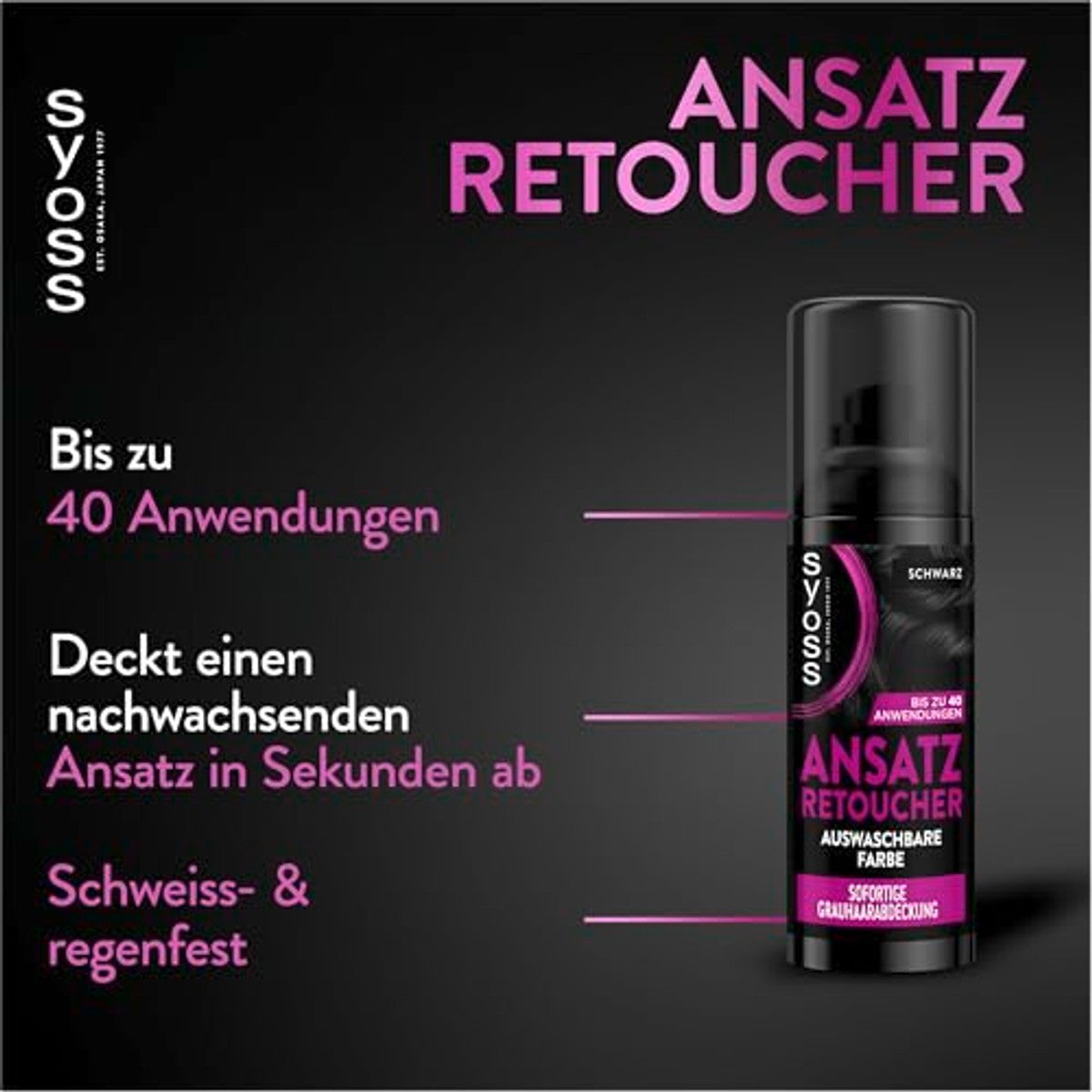Syoss Ansatz Retoucher Kasjierspray zwart 3 x 120 ml - Voordeelverpakking