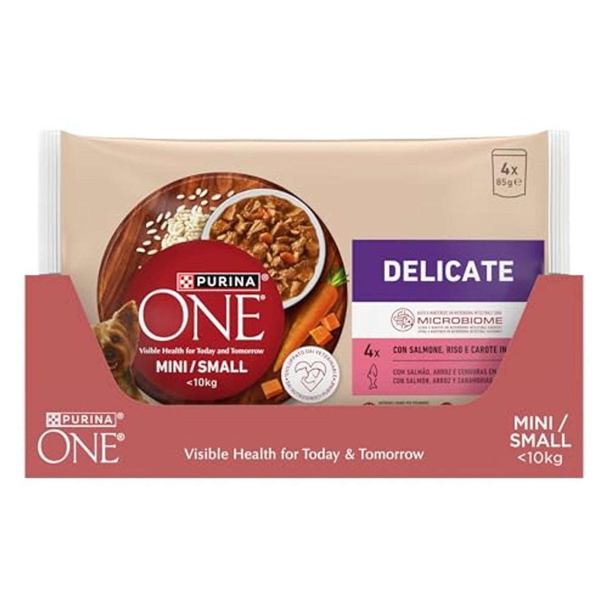 Purina One Delicate Natvoer voor honden, zalm in saus, multipack, 48 zakjes à 85 g – PURINA ONE