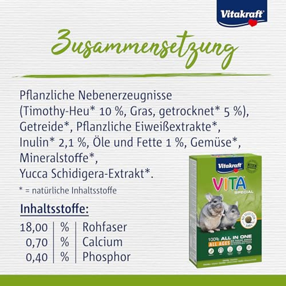 Vitakraft Vita Special All Ages Chinchillavoer met Grassen en Kruiden (1 x 600 g) - 6-pack